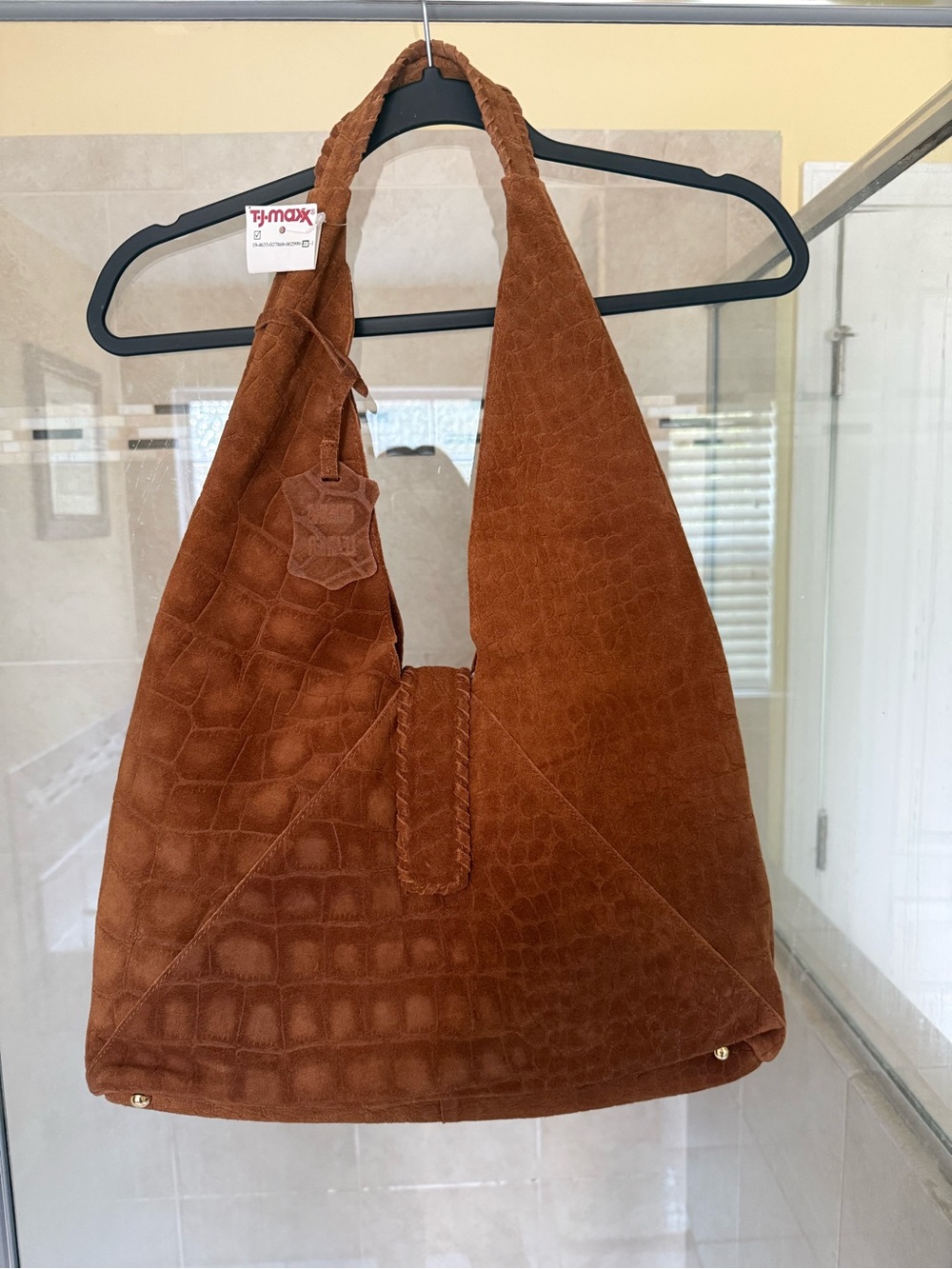 Haute Hippie Rust Suede Croc-Embossed Hobo Shoulder Bag